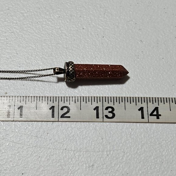 Elegant Boho Goldstone Crystal Point Pendant Necklace Healing Jewelry Fashion - Picture 8 of 8